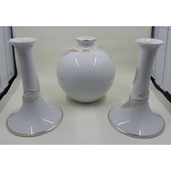 Chloe Paris Decor Opera Porcelain Candlestick Holders and Vase Set Germany - Picture 7 of 11